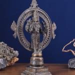 Vintage Brass Lord Vishnu with Sudarshan Chakra Aura | 16.5" x 12" x 5" (41.9 x 30.5 x 12.7 cm) | 5.5 kg Sacred Divine Art